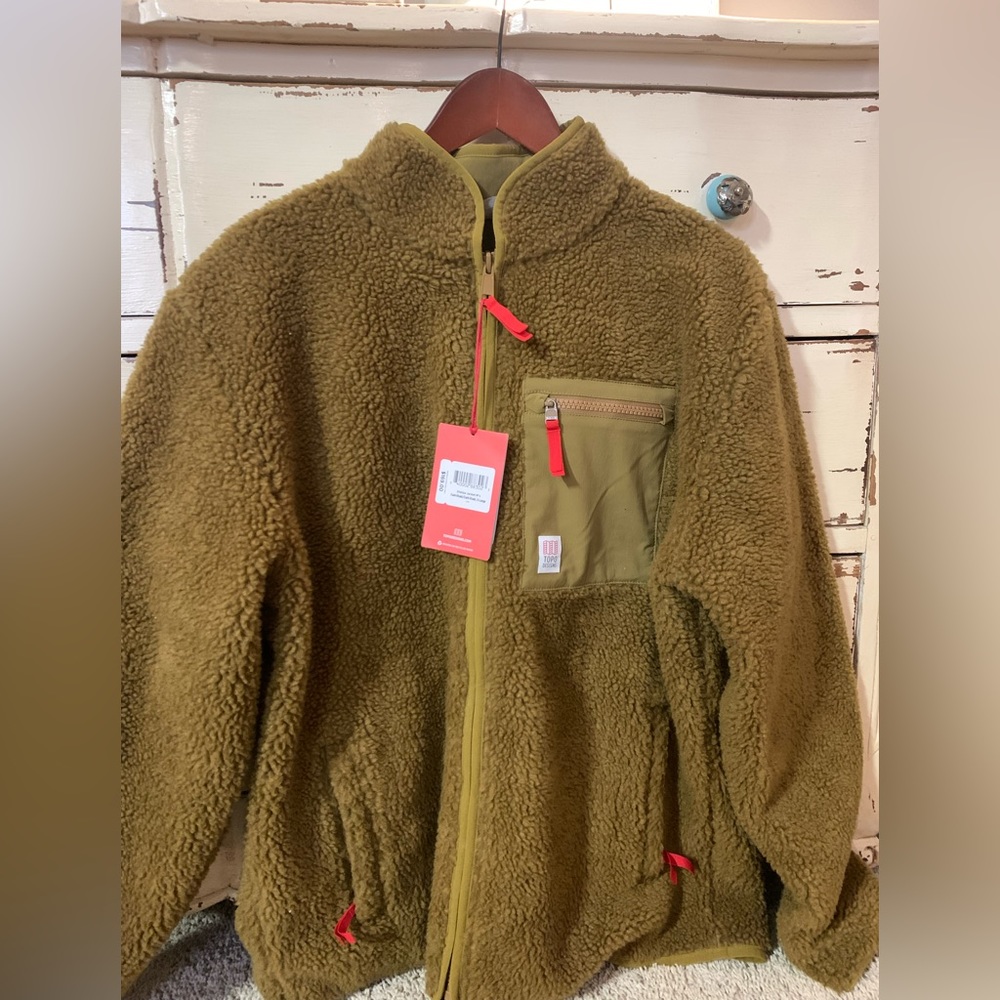Topo Designs reversible Sherpa jacket in Dark khaki size L NWT